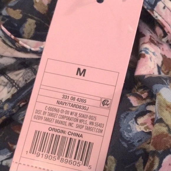 NWT Women’s Navy Floral Print Long Sleeve Tiered Babydoll Dress - Wild Fable M - Picture 6 of 7